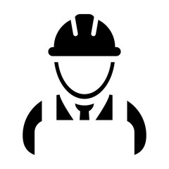 Construction worker icon vector male service person profile avatar with hardhat helmet in glyph pictogram illustration