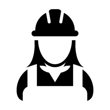 Worker Icon Vector Female Construction Service Person Profile Avatar With Hardhat Helmet In Glyph Pictogram Illustration