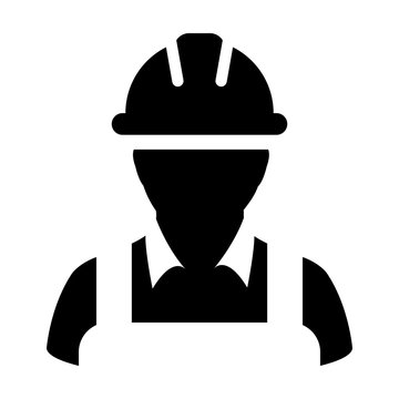 recommend clip art: Service worker icon vector male construction service person profile avatar with hardhat helmet in glyph pictogram illustration
