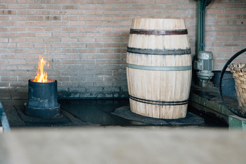 Wooden barrel in process of manufacturing