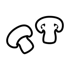 Mushroom collection. Line icon of whole and halved champignon mushrooms. Vector Illustration 