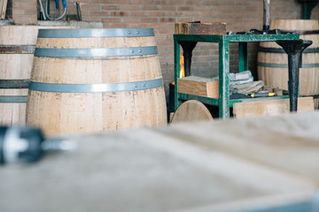 Wooden barrel in process of production