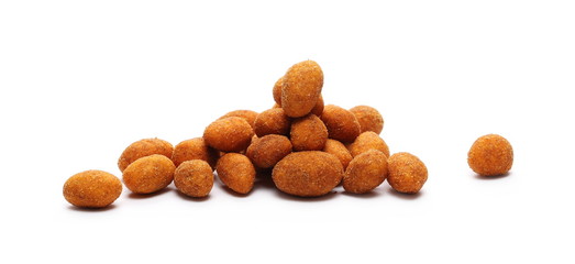 Spicy peanuts pile isolated on white background