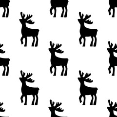 deer vector illustration. Deer black silhouette icon on white background. Seamless deer pattern.