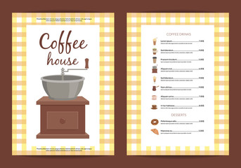 Vector cartoon coffee house menu template with list hot beverage illustration