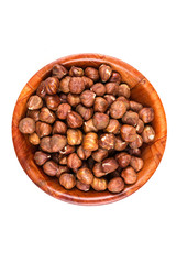 Pile of whole unshelled hazelnuts isolated