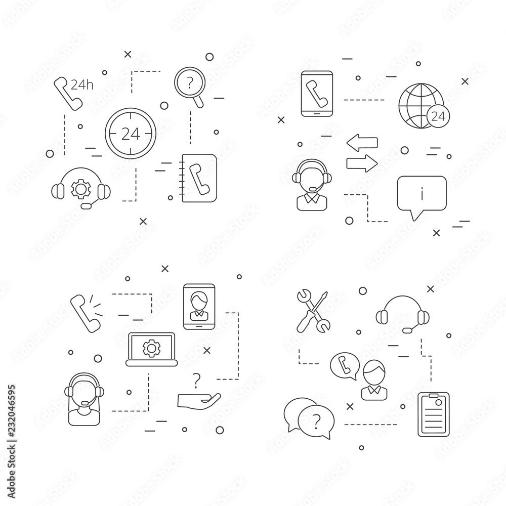 Canvas Prints vector line call support center icons infographic concept illustration isolated on white background