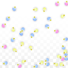 Vector Realistic Colorful Petals Falling on Transparent Background.  Spring Romantic Flowers Illustration. Flying Petals. Sakura Spa Design. Blossom Confetti. Design Elements for Wedding Decoration.
