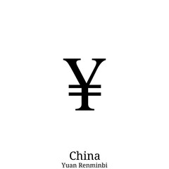 Black  Yuan Renminbi currency symbol isolated on white background