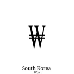 Black  Won currency symbol isolated on white background
