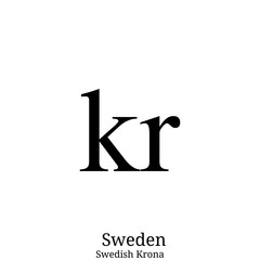 Black  Swedish Krona currency symbol isolated on white background