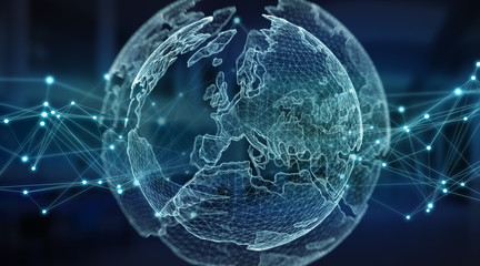 Connections system global world view 3D rendering