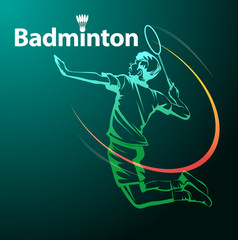 Vector illustration, badminton player in action as a symbol badminton event