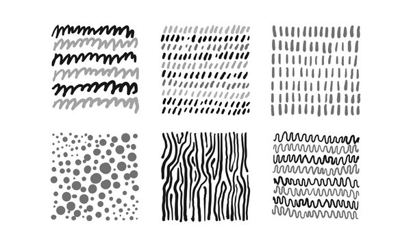 Cute abstract patterns set, black, gray, white irregular design elements vector Illustration on a white background