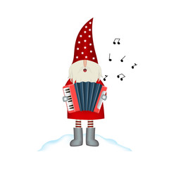 Christmas vector card Santa Claus on white background with accordion