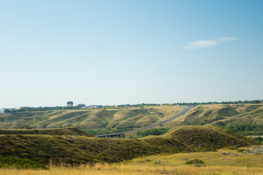 Highway in Lethbridge, Alberta through the middle of town