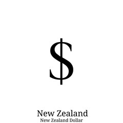 Black  New Zealand Dollar currency symbol isolated on white background