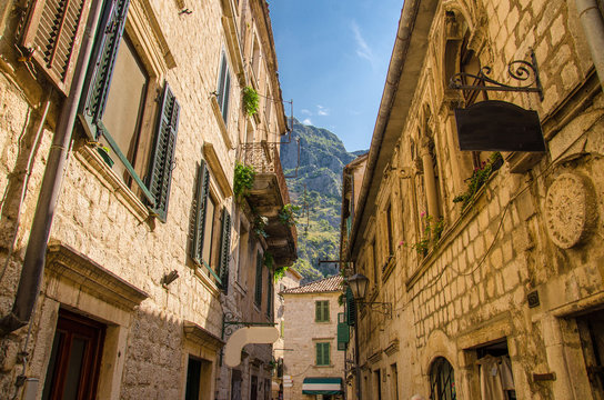 Narrow Stone Streets Of Old Town Kotor, Montenegro