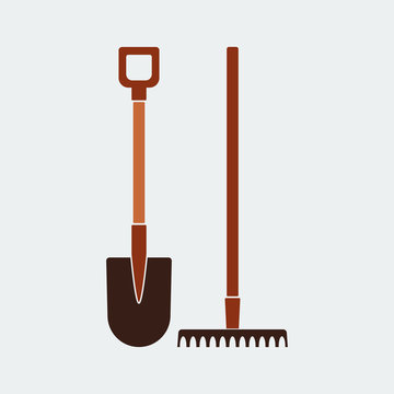 Shovel and Rake Icon.Flat Design.Vector design
