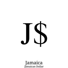 Black  Jamaican Dollar currency symbol isolated on white background