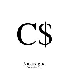 Black  Cordoba Oro currency symbol isolated on white background
