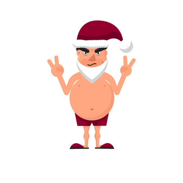 Vector illustration of a fat man in Santa`s hat