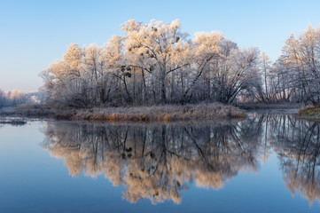 Beautiful morning on a Vorskla river at late autumnal season, Sumskaya oblast, Ukraine