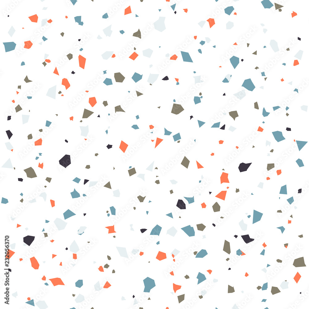 Poster Terrazzo flooring textured surface modern abstract pattern. Vector seamless abstract repeat with chips of marble or granite in soft pastel  colors.