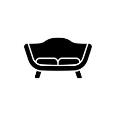 Black & white vector illustration of loveseat. 2 seaters sofa. Flat icon of settee. Modern home & office furniture. Isolated object