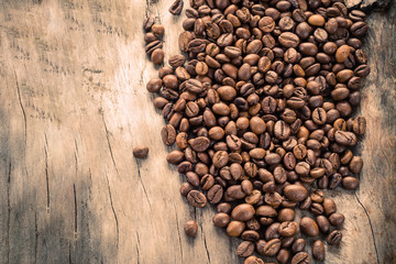 Coffee on grunge wooden background. Top view.