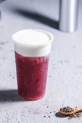 Red fruit soda covered milk
