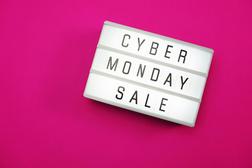 cyber monday sale flat lay top view on pink background