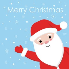 Cute Santa on snowing design with blue background