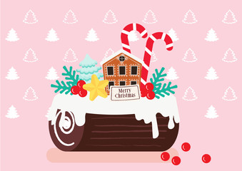 christmas log cake celebration background vector