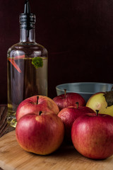 Red apples and oil and baking powder ingredients apple pie