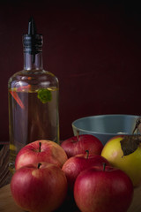 Red apples and oil and baking powder ingredients apple pie