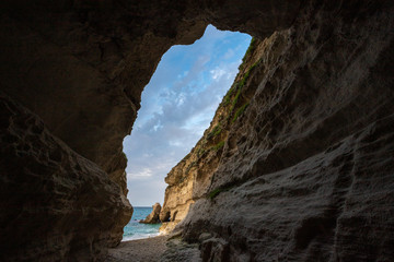 Cave and rocky cliff of Tropea, Calabria, Italy