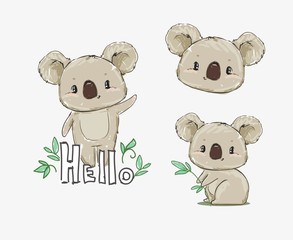 Beautiful Cute childish print Set with koala. Sketch Hand Drawn Animal koala textile design Vector illustration. © Alsu Art