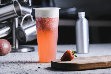 Strawberry soda covered milk