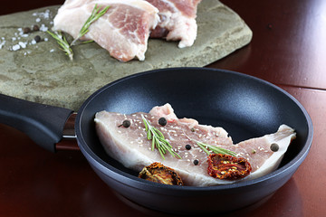 steak in a frying pan