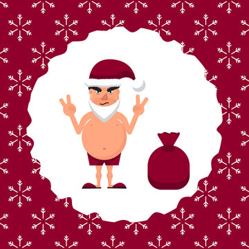 Vector illustration of a fat man in Santa hat