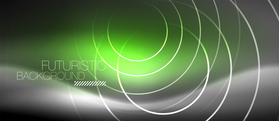 Neon circles abstract background, shiny lines