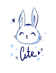 Hand Drawn Cute Rabbit and phrase - Cute Little Bunny. Vector illustration. Children's print and poster design.