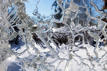 abstract patterns in thin sheet of ice