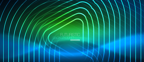 Neon glowing techno lines, hi-tech futuristic abstract background template with geometric shapes