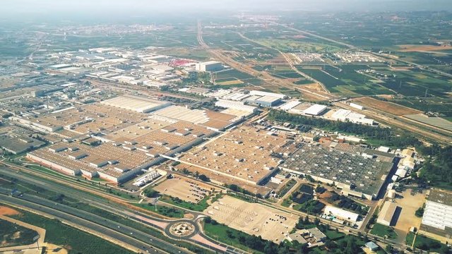 Aerial view of a big modern car plant in Spain