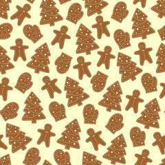 Gingerbread vector seamless pattern. warm tasty ornament 01