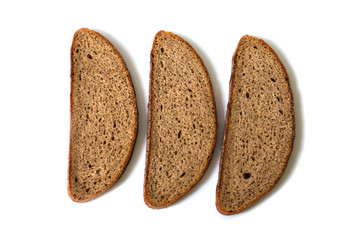 Three slices of rye bread isolated on white