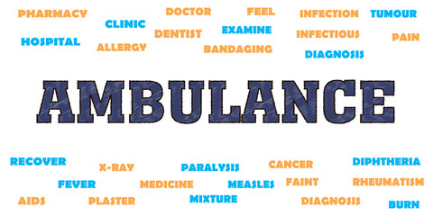 Obraz premium ambulance Words and Tags cloud. Medical Concept