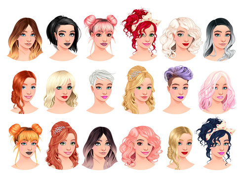 Set of fashion female avatars